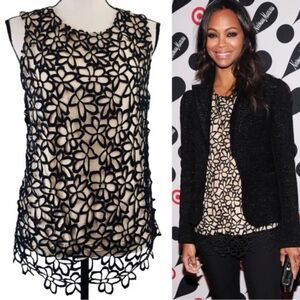 Lela Rose x Neiman Marcus - Guipure Lace Cotton Silk Overlay Blouse - Size XS